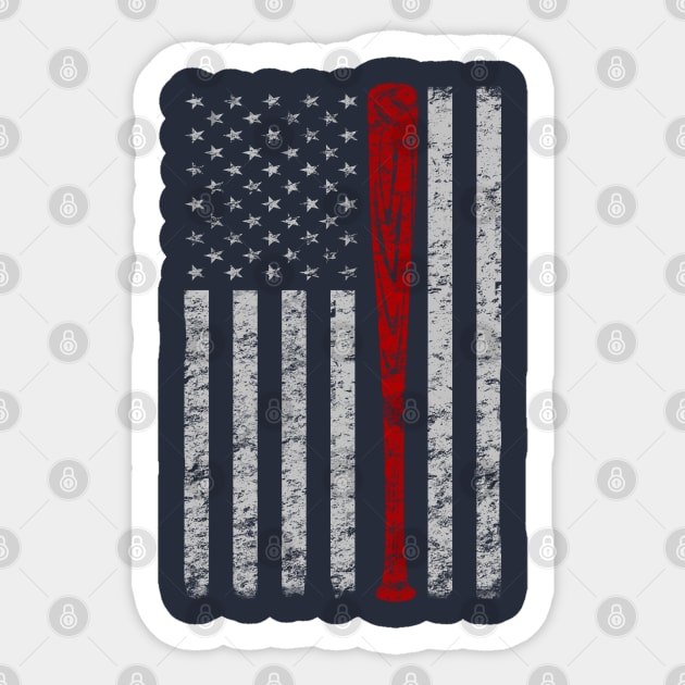 Vintage American Flag Baseball Bat Distressed Grunge Design Sticker by TeeCreations